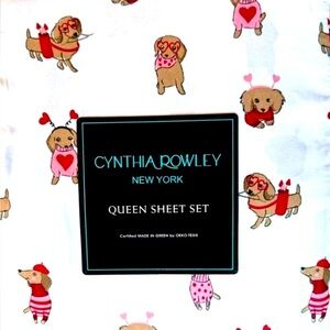 Cynthia Rowley Valentine’s Day Dachshund Dog Queen sheet & pillowcase set NEW